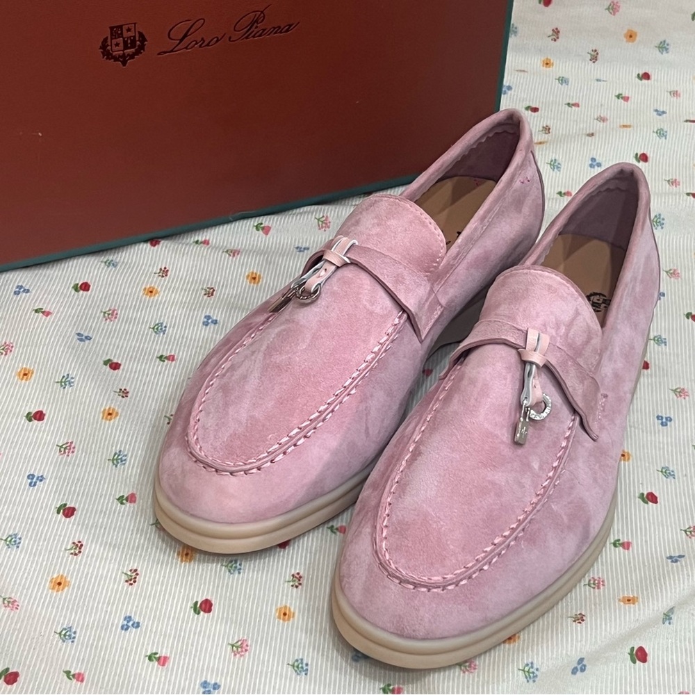 Loro Piana Pink Suede Loafers